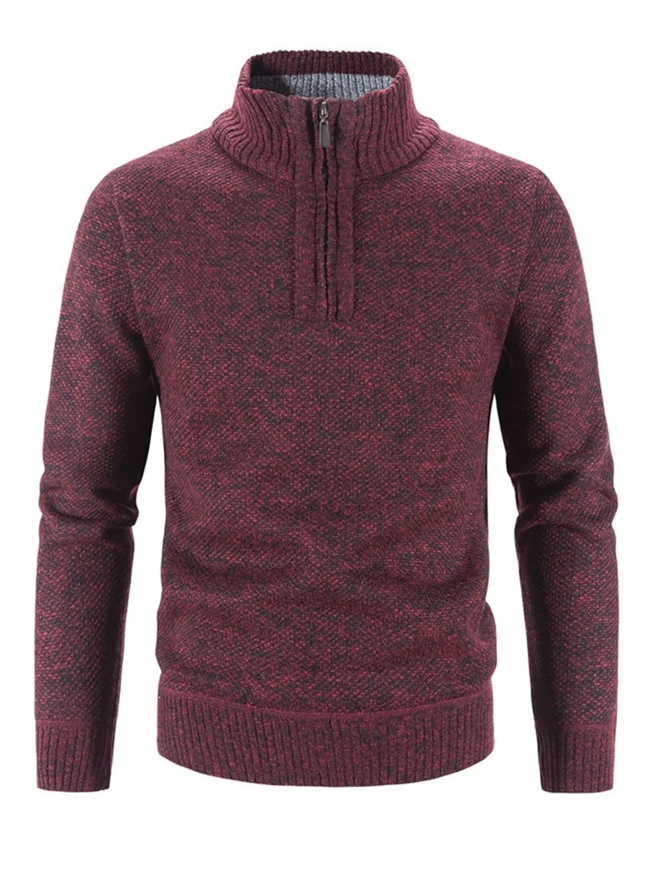 Men's Plus Size Quarter Zip Long Sleeve Sweater