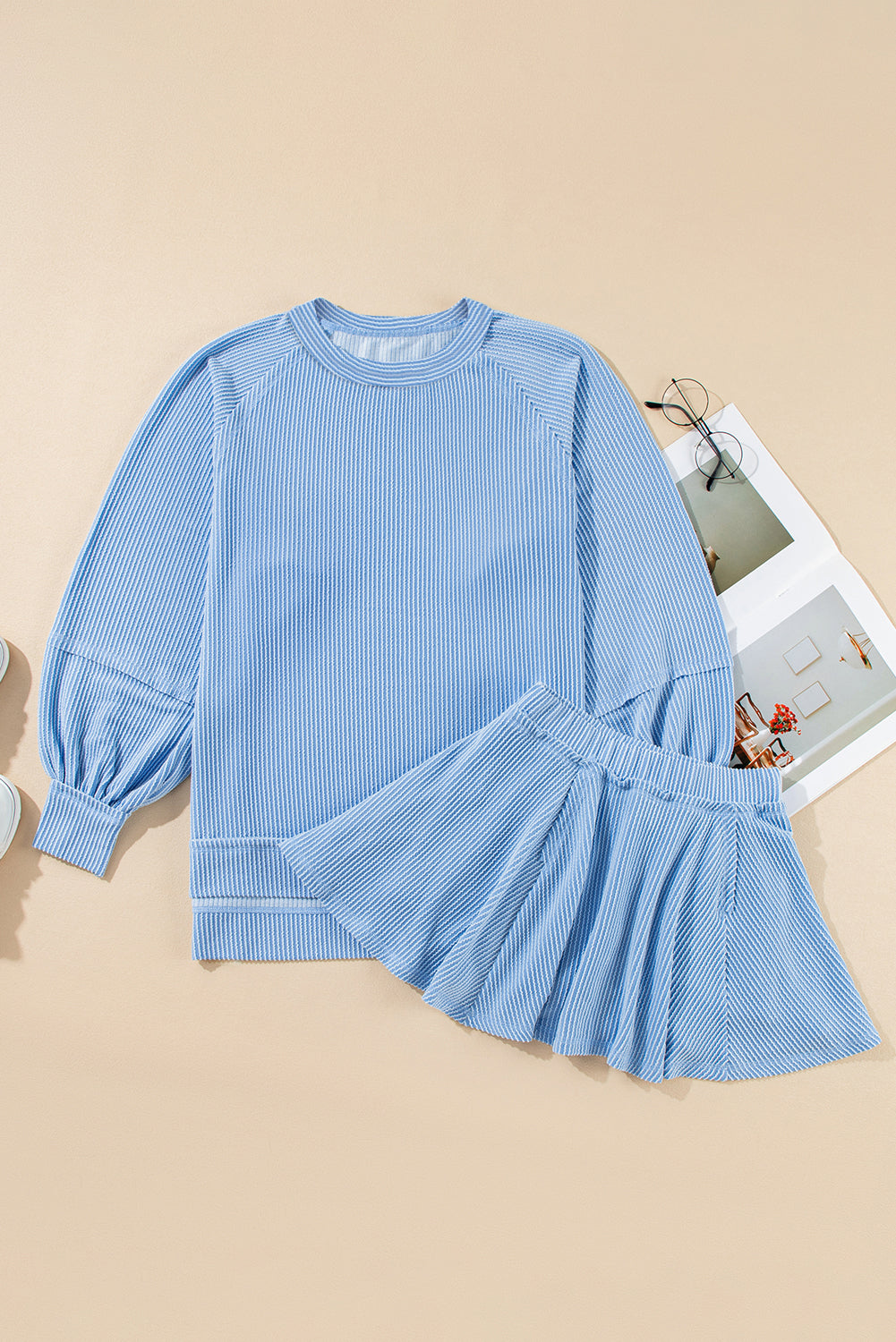 Corded Top and Ruffle Mini Skort Set