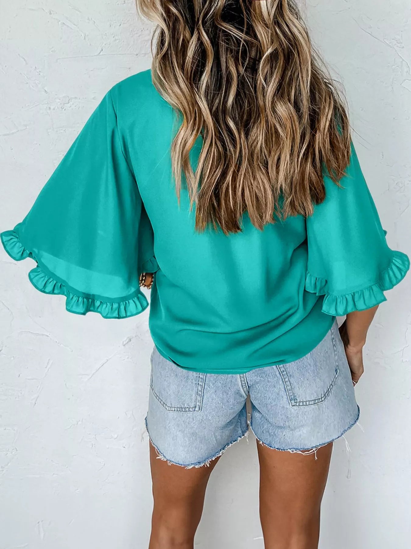 Ruffle Trim Half Sleeve Blouse