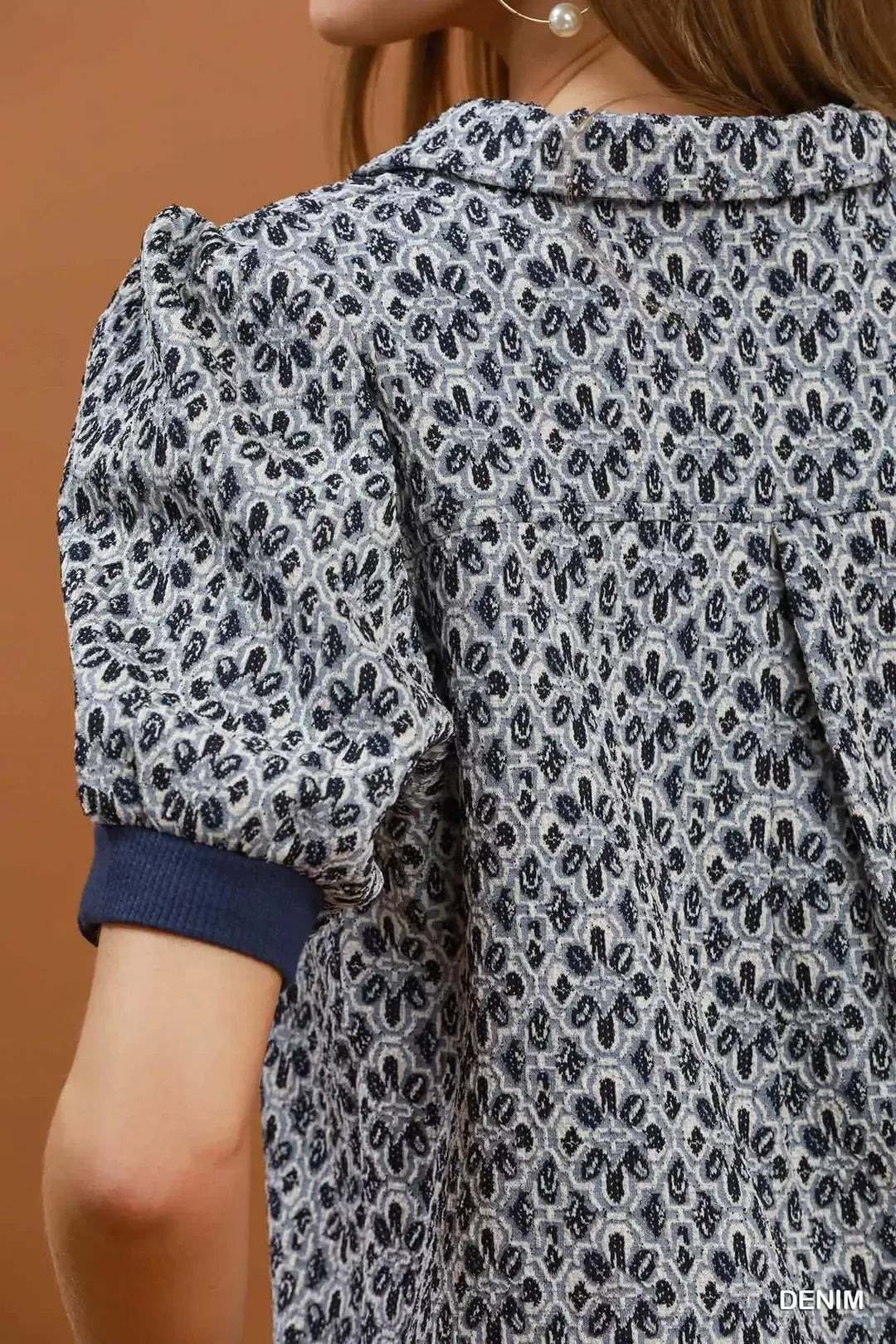 Umgee Printed Collared Puff Sleeve Top