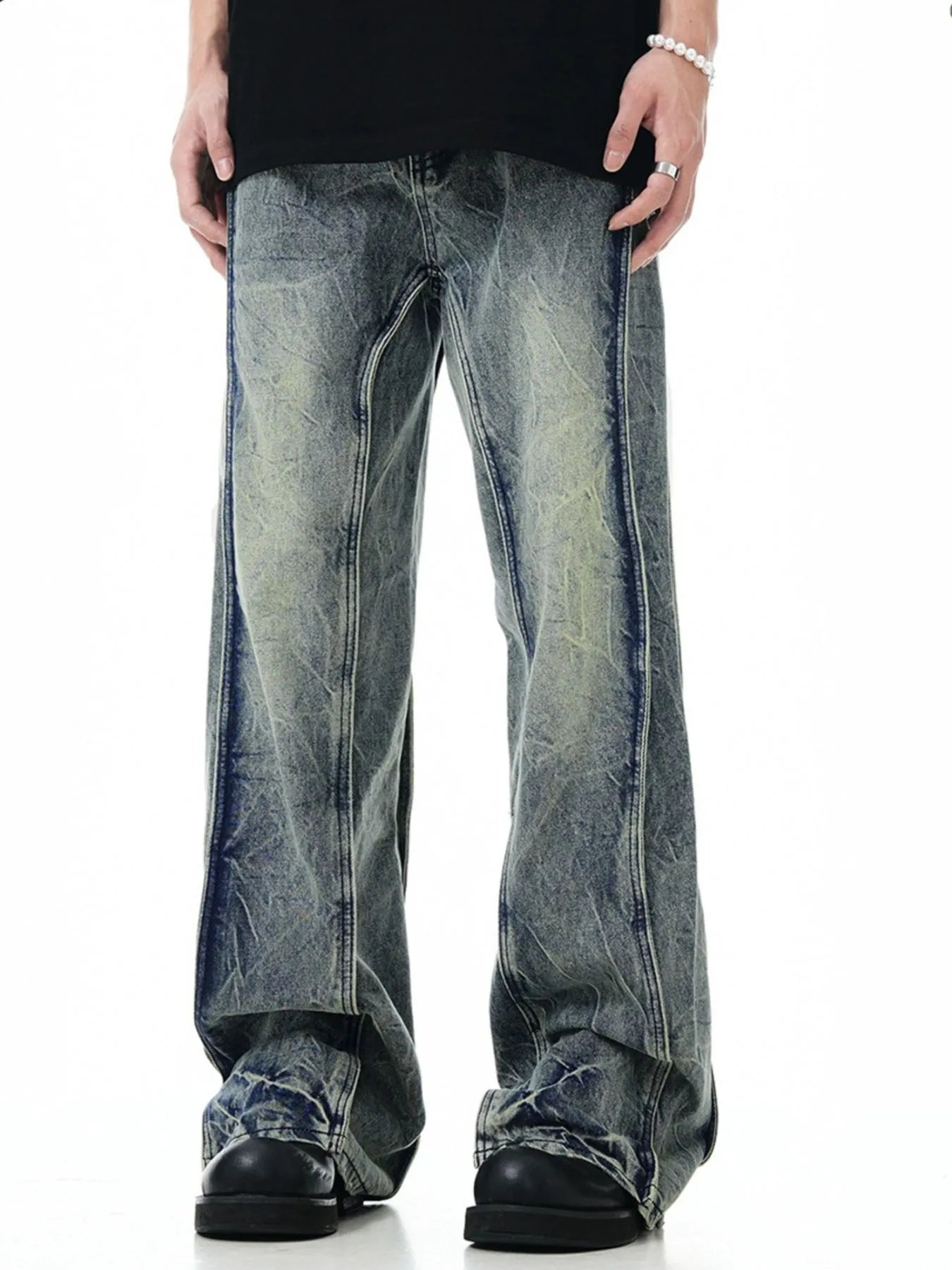 Men's Washed Wide Leg Jeans