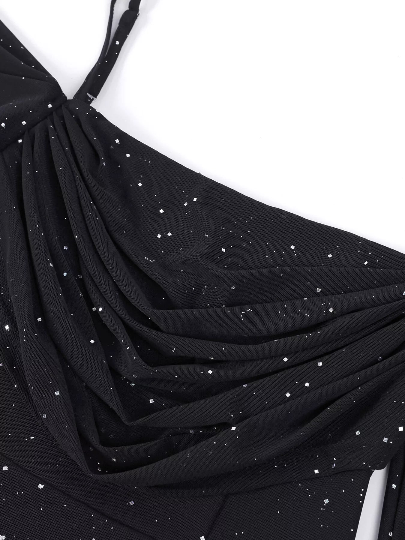 Glitter Ruched Long Sleeve Mermaid Maxi Dress
