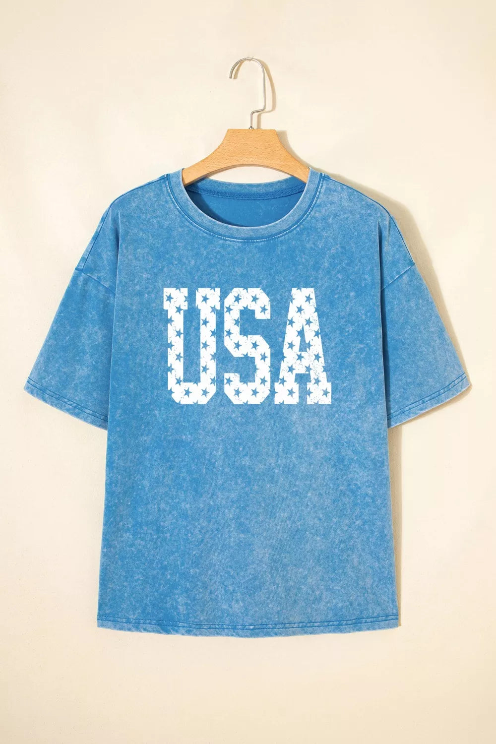 USA Star Print Acid Wash T-Shirt