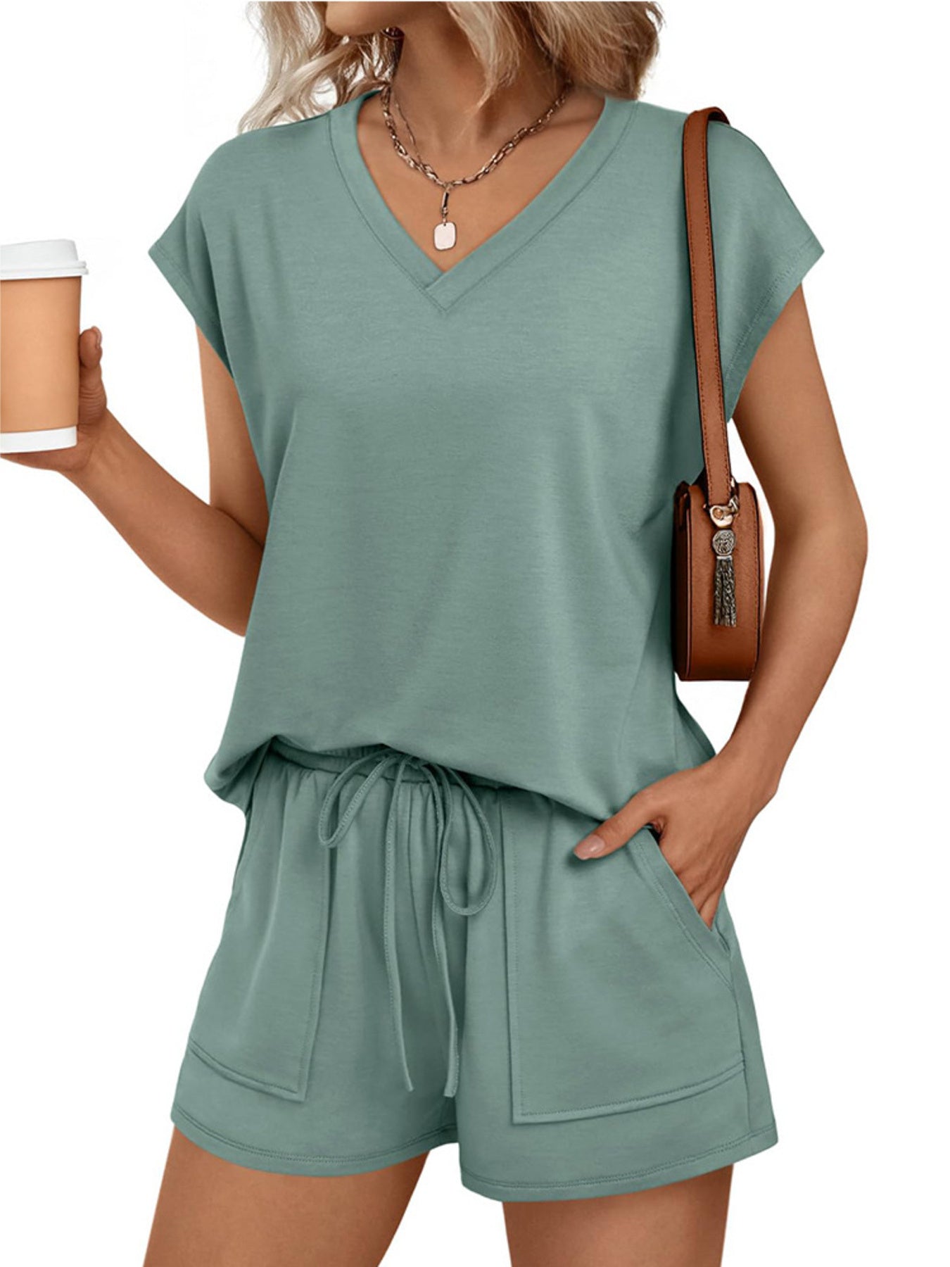 Casual V-Neck T-Shirt and Shorts Set