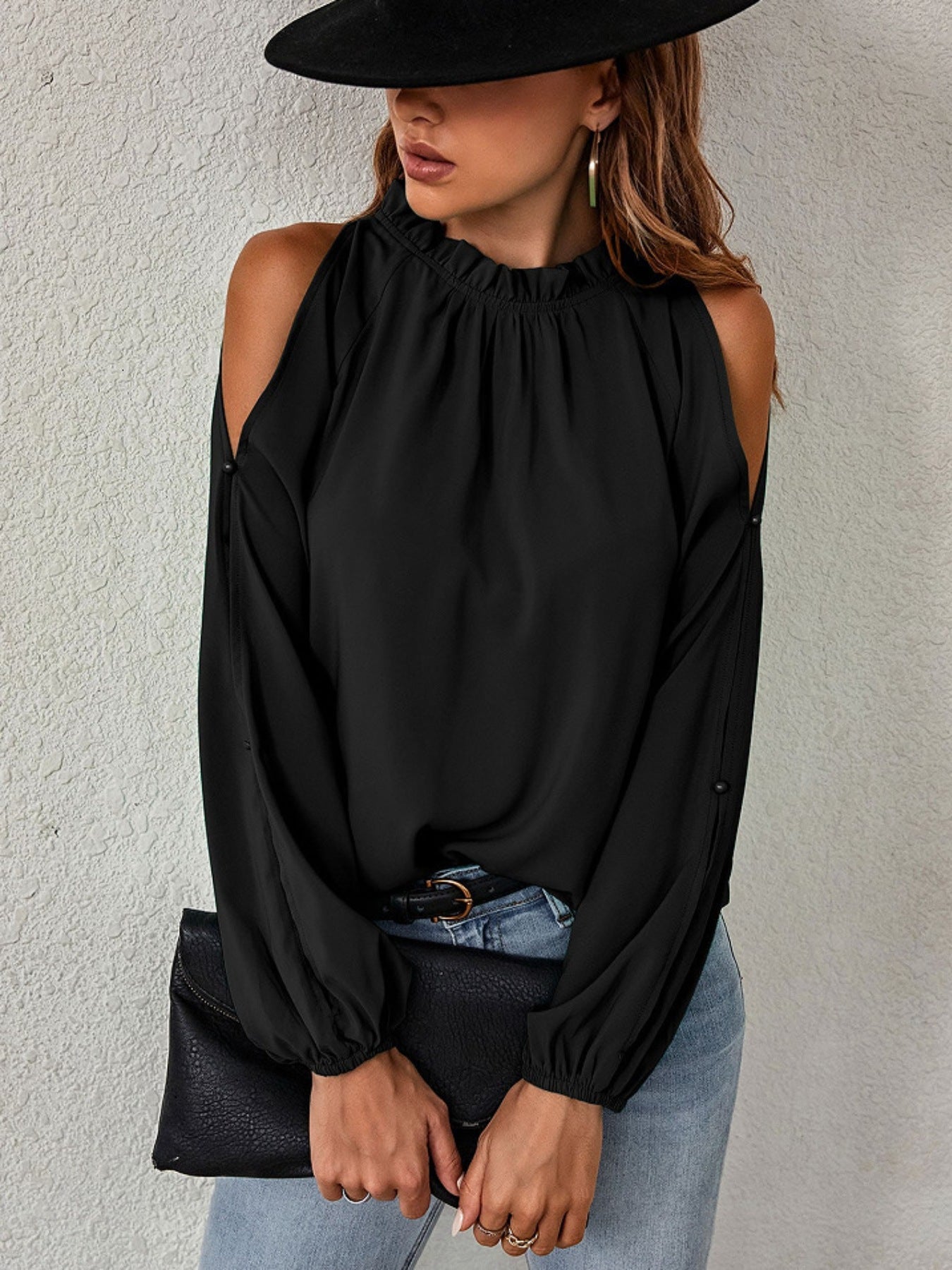 Cold Shoulder Frill Neck Blouse