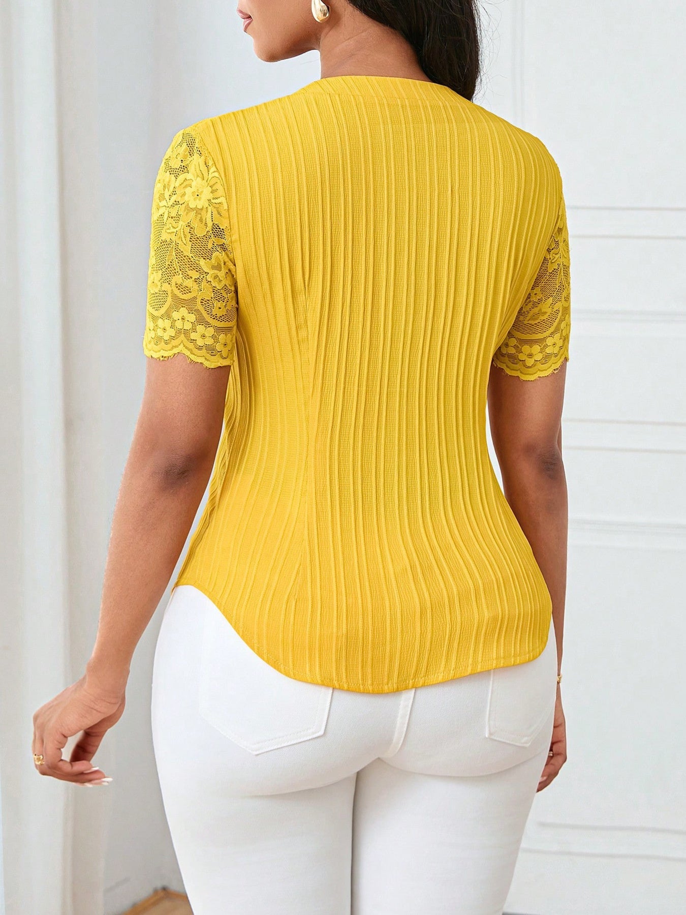 Lace Sleeve Button Up Shirt