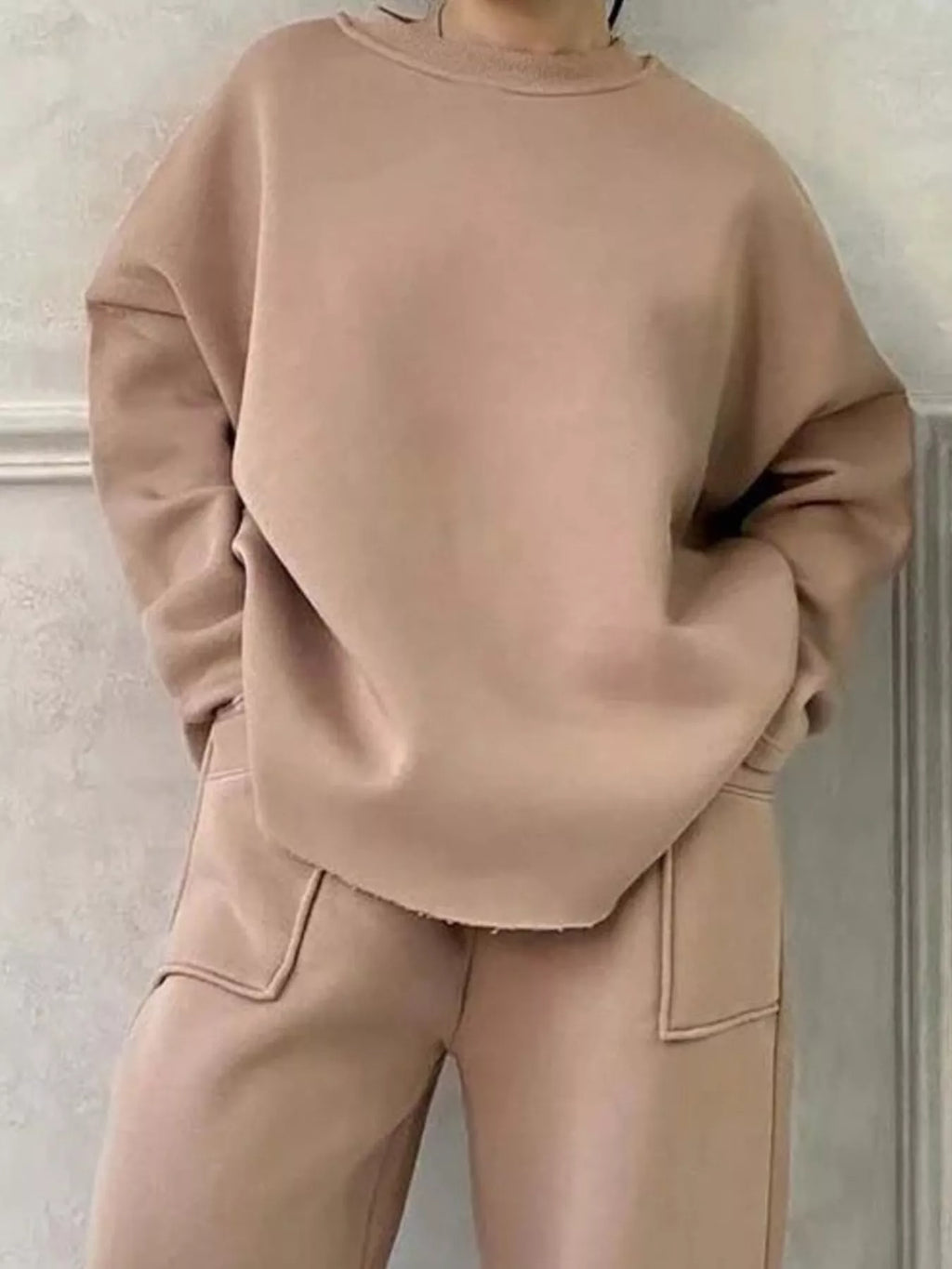 Full Size Oversized Round Neck Top and Pants Set Plus Size