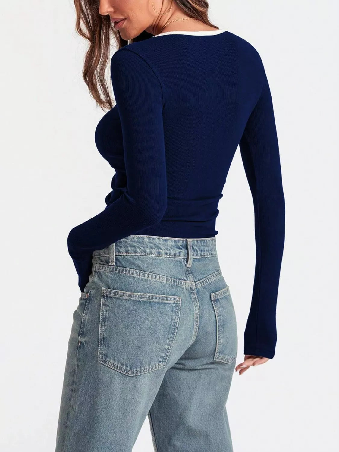 Contrast Trim Long Sleeve Top