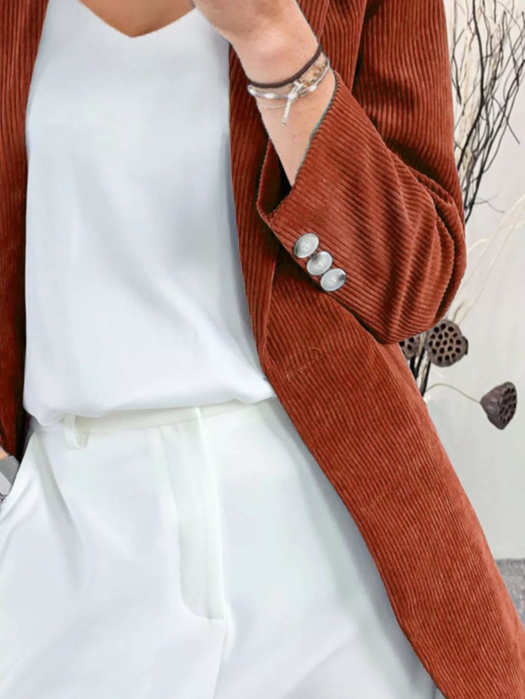 Corduroy Lapel Collar Casual Blazer