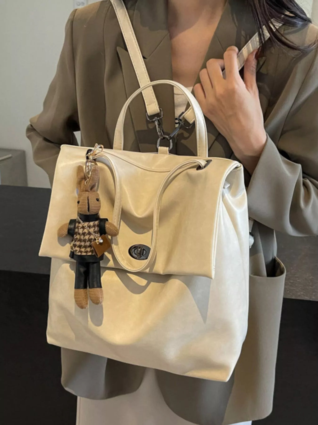 Leather Flap Backpack Bag