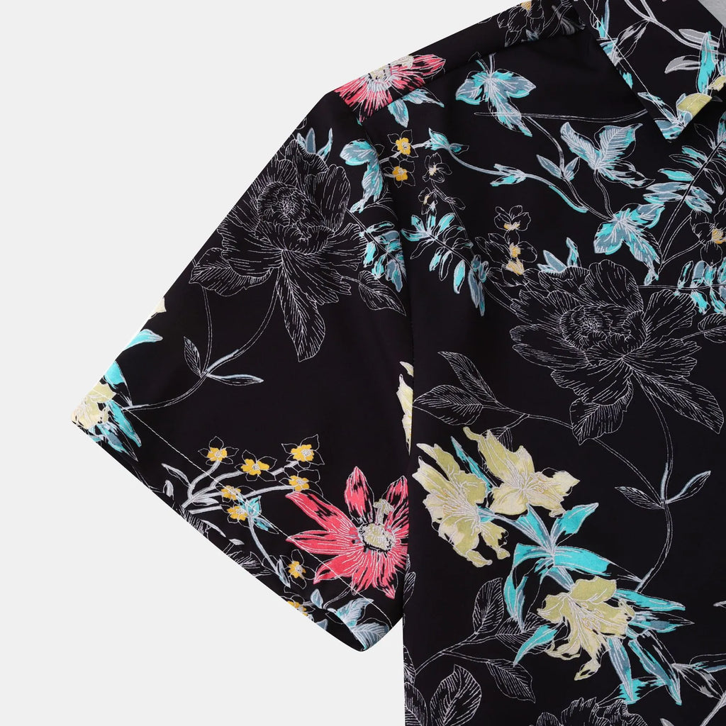 Men's Plus Size Floral Print Short Sleeve Button Down Casual Shirt