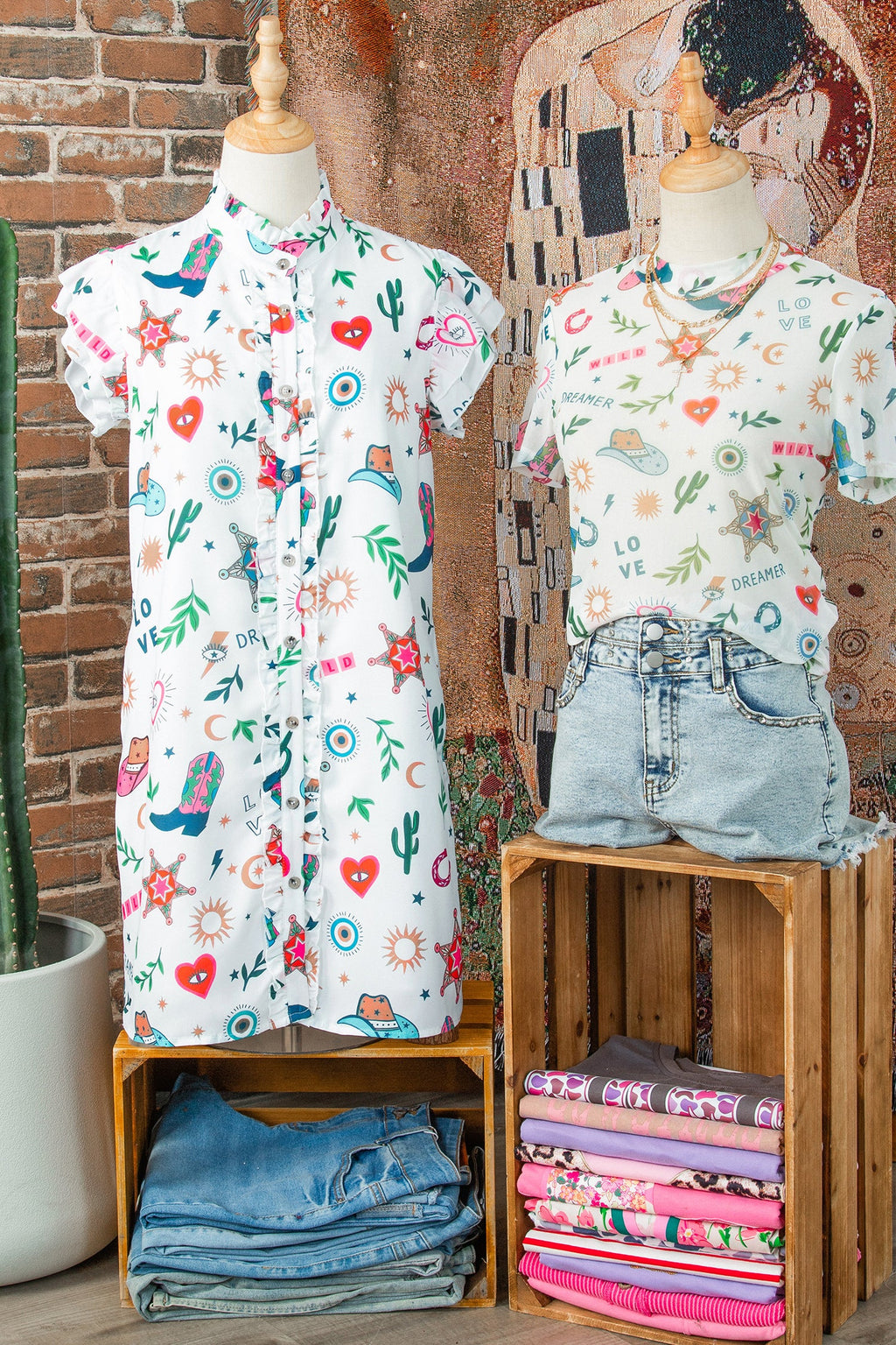 Western Flutter Sleeve Button-Down Mini Dress