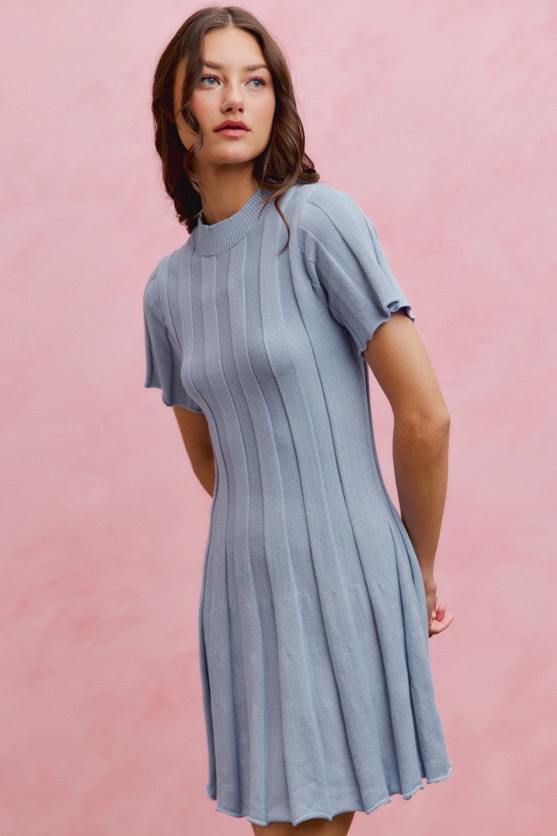SO ME Wide Rib Short Sleeves Sweater Knit Mini Dress