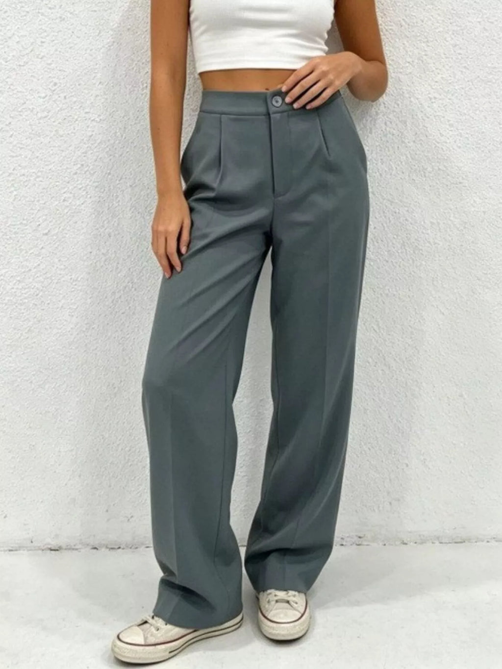 High Waist Wide Leg Pleated Pants
