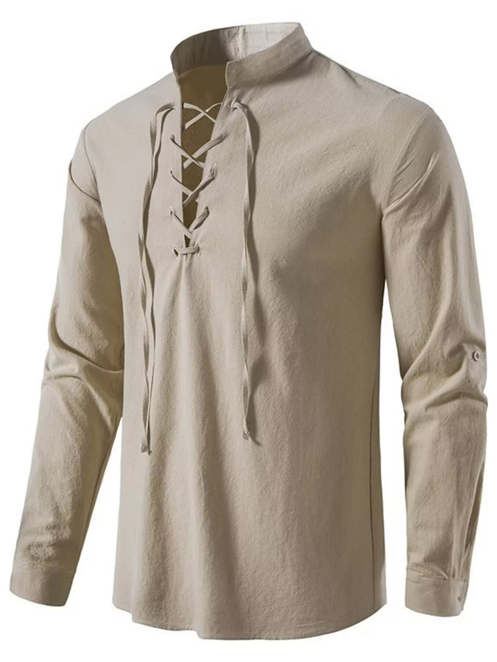Men's Full Size Casual Lace-Up Long Sleeve Shirt Plus Size
