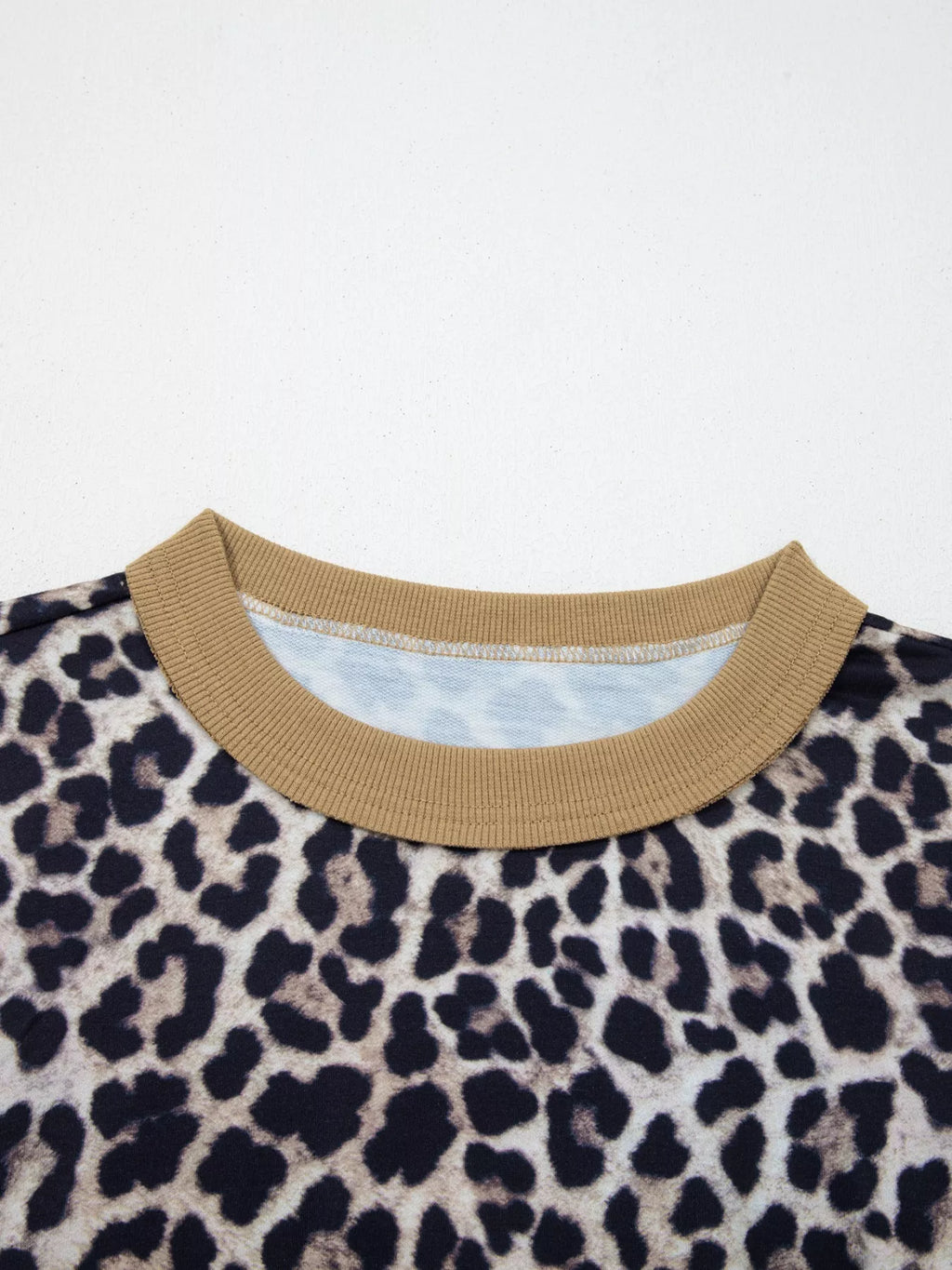 Leopard Print Color Block Round Neck Top