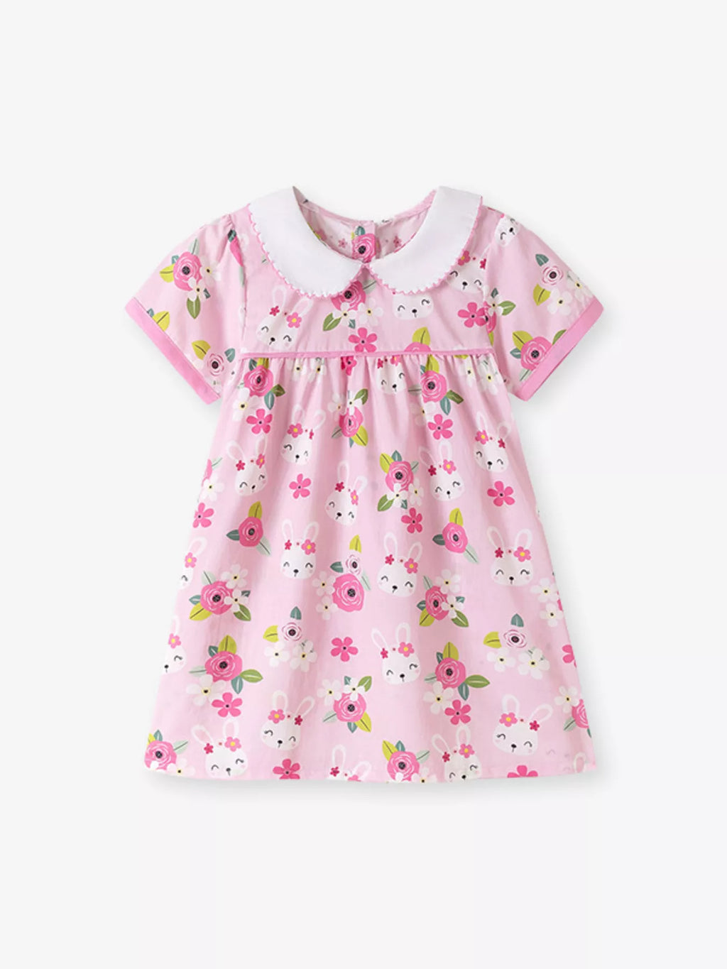 Children's Bunny & Floral Print Peter Pan Collar Dress