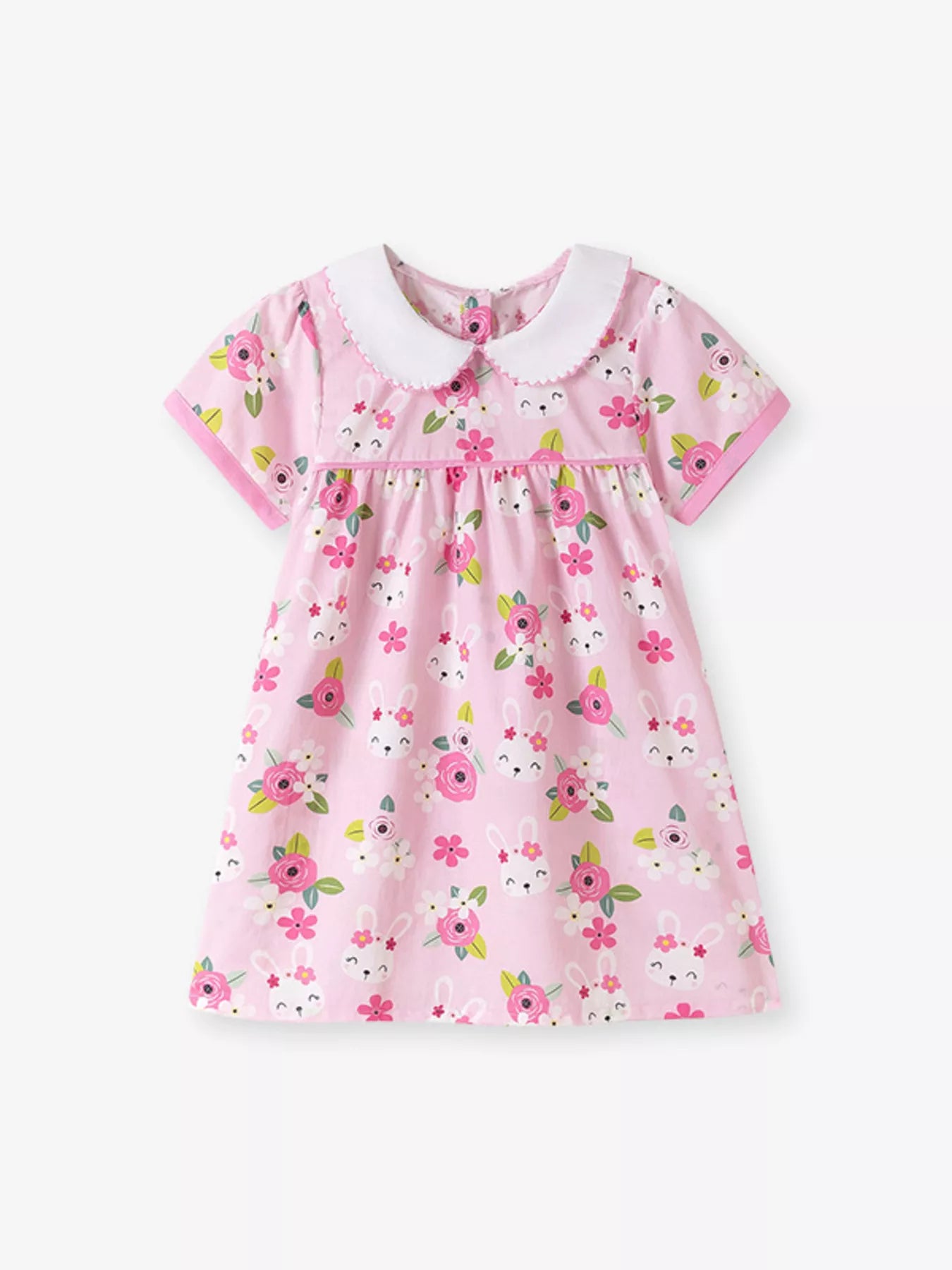 Children's Bunny & Floral Print Peter Pan Collar Dress