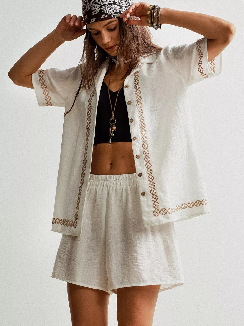 Button Up Short Sleeve Shirt and Shorts Set