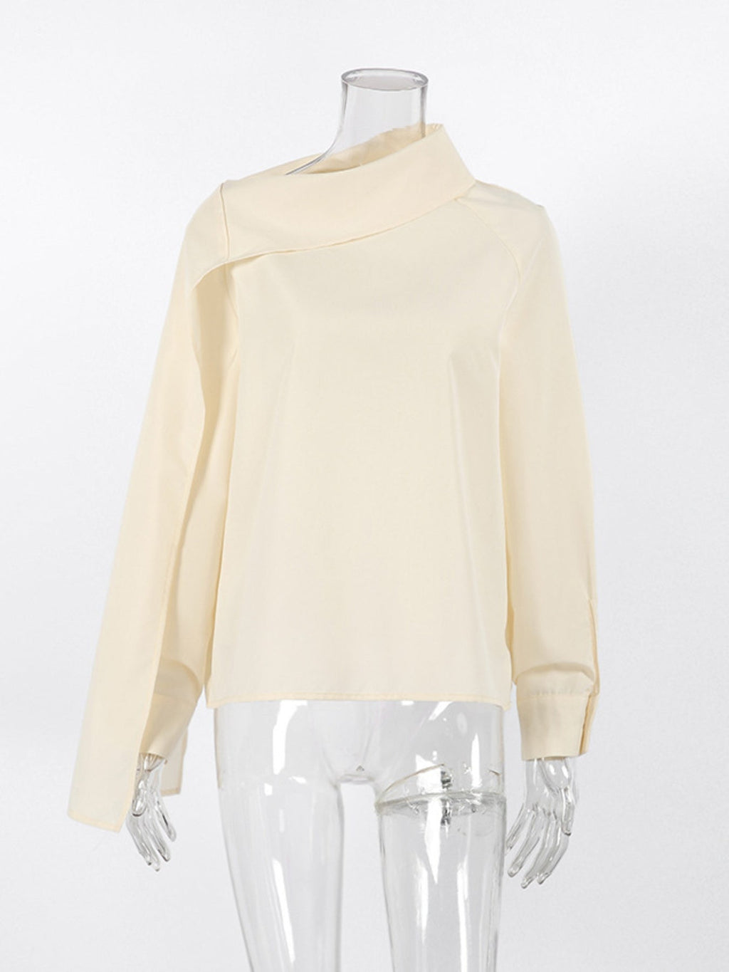 Asymmetrical High Collar Long Sleeve Blouse