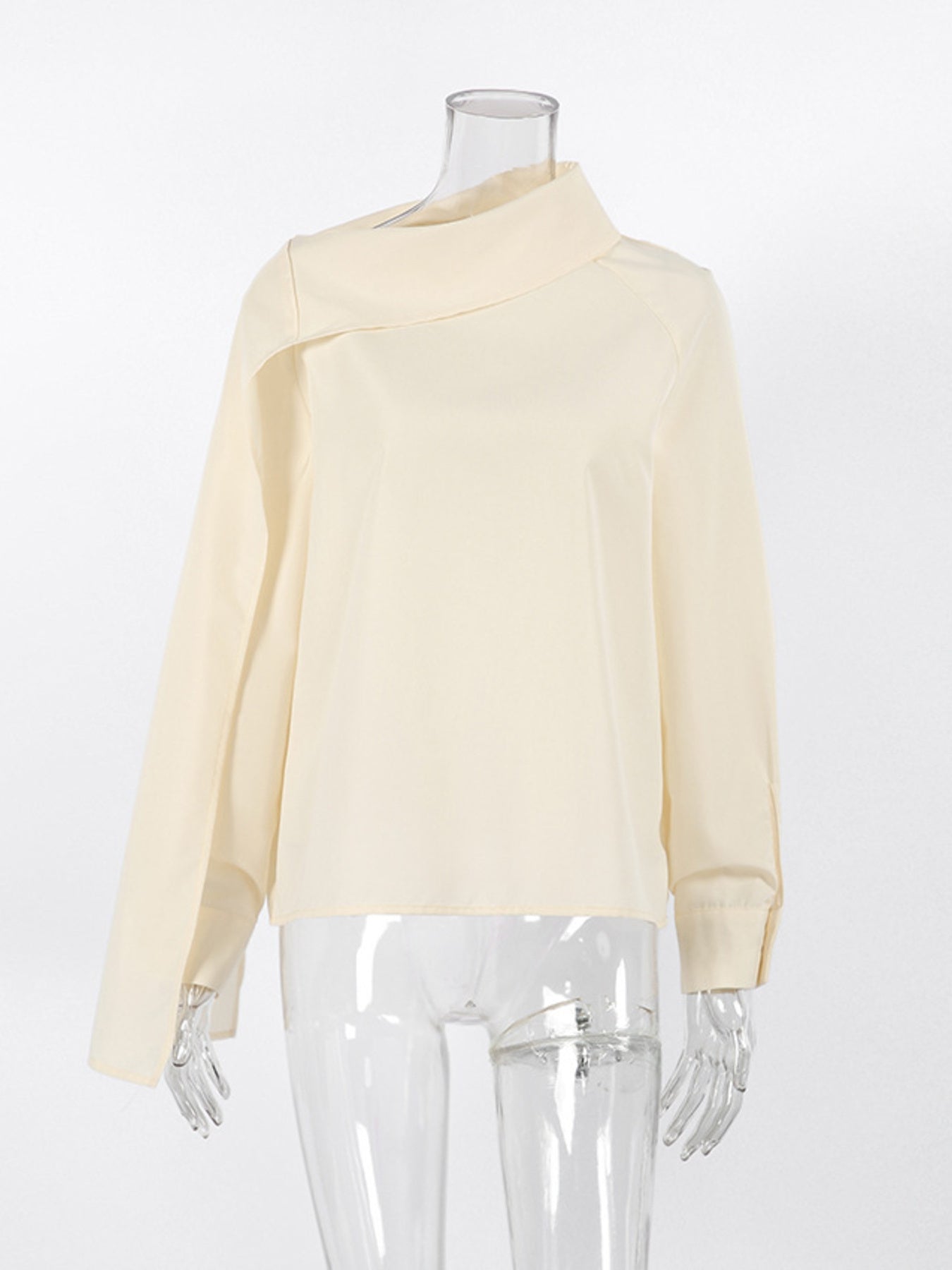 Asymmetrical High Collar Long Sleeve Blouse