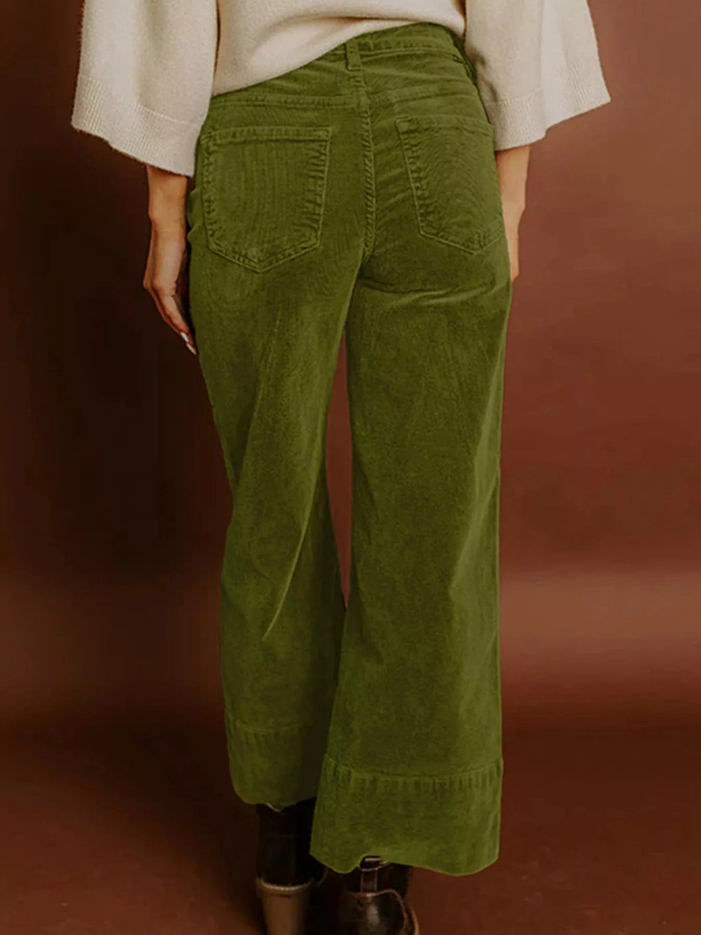 Corduroy Solid Color High Waist Wide Leg Pants
