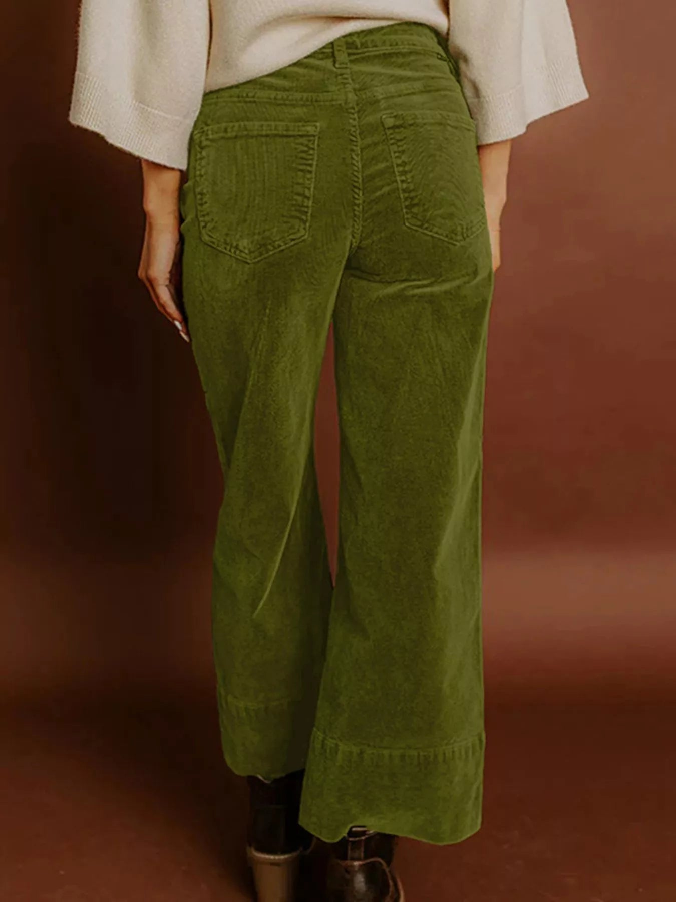 Corduroy Solid Color High Waist Wide Leg Pants