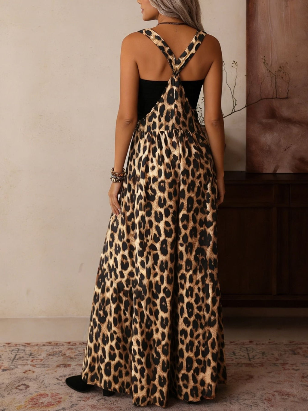 Leopard Print Wide Leg Overalls