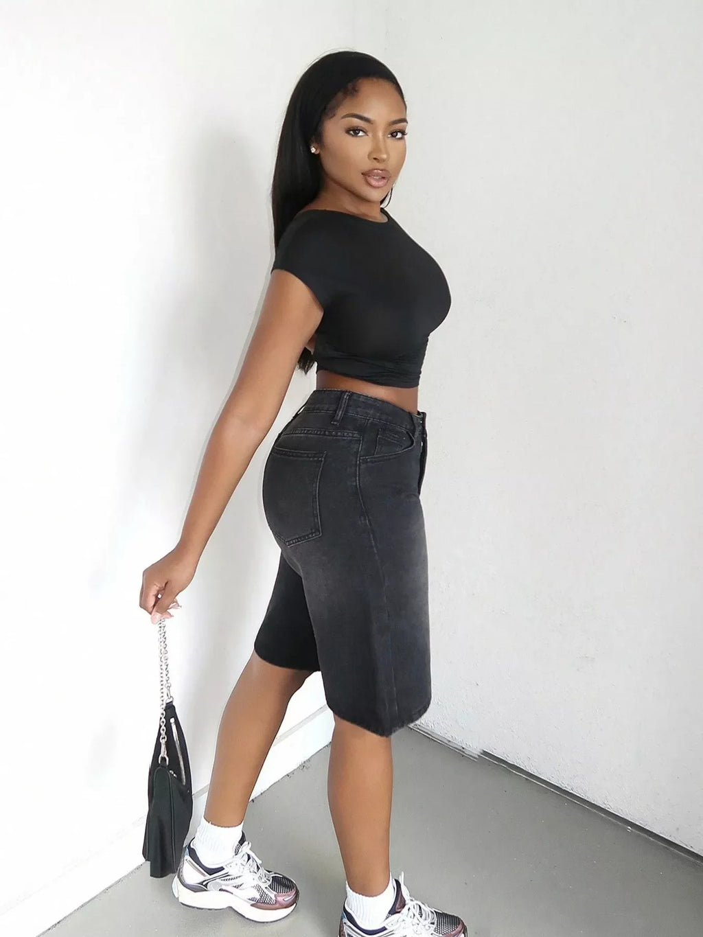 High Waisted Wide Leg Denim Shorts