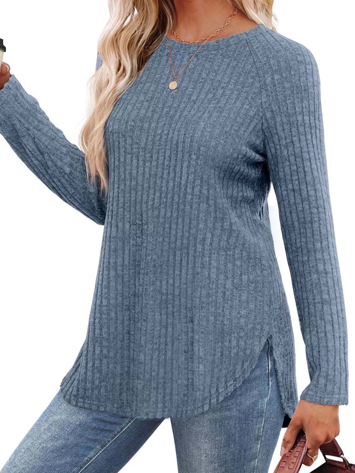 Ribbed Knit Long Sleeve T-Shirt