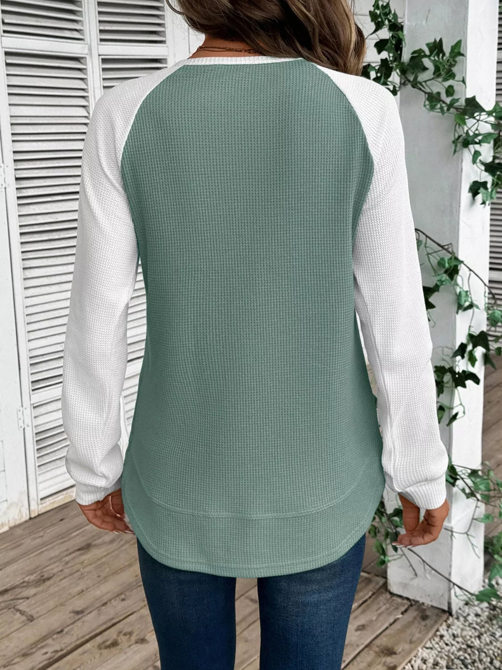 Waffle Knit Raglan Sleeve T-Shirt