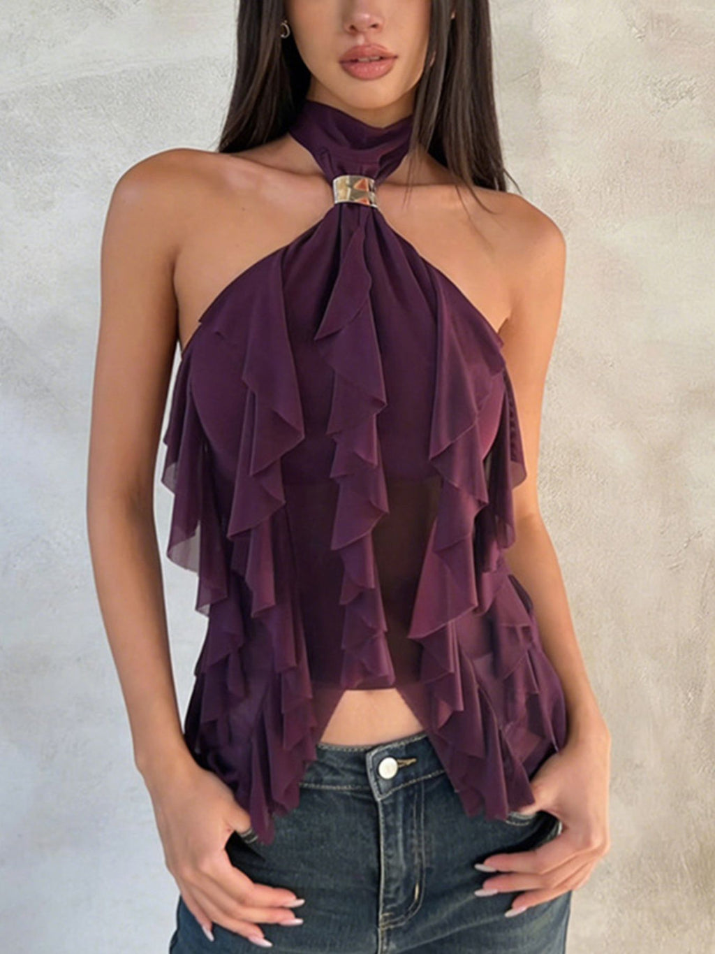 Ruffled Halter Neck Cami