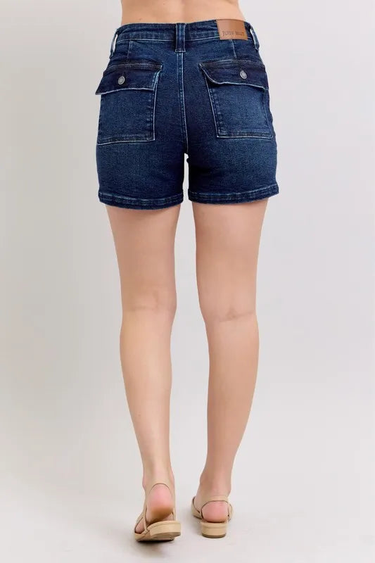 Judy Blue Full Size High Waist Back Flap Pocket Denim Shorts Plus Size