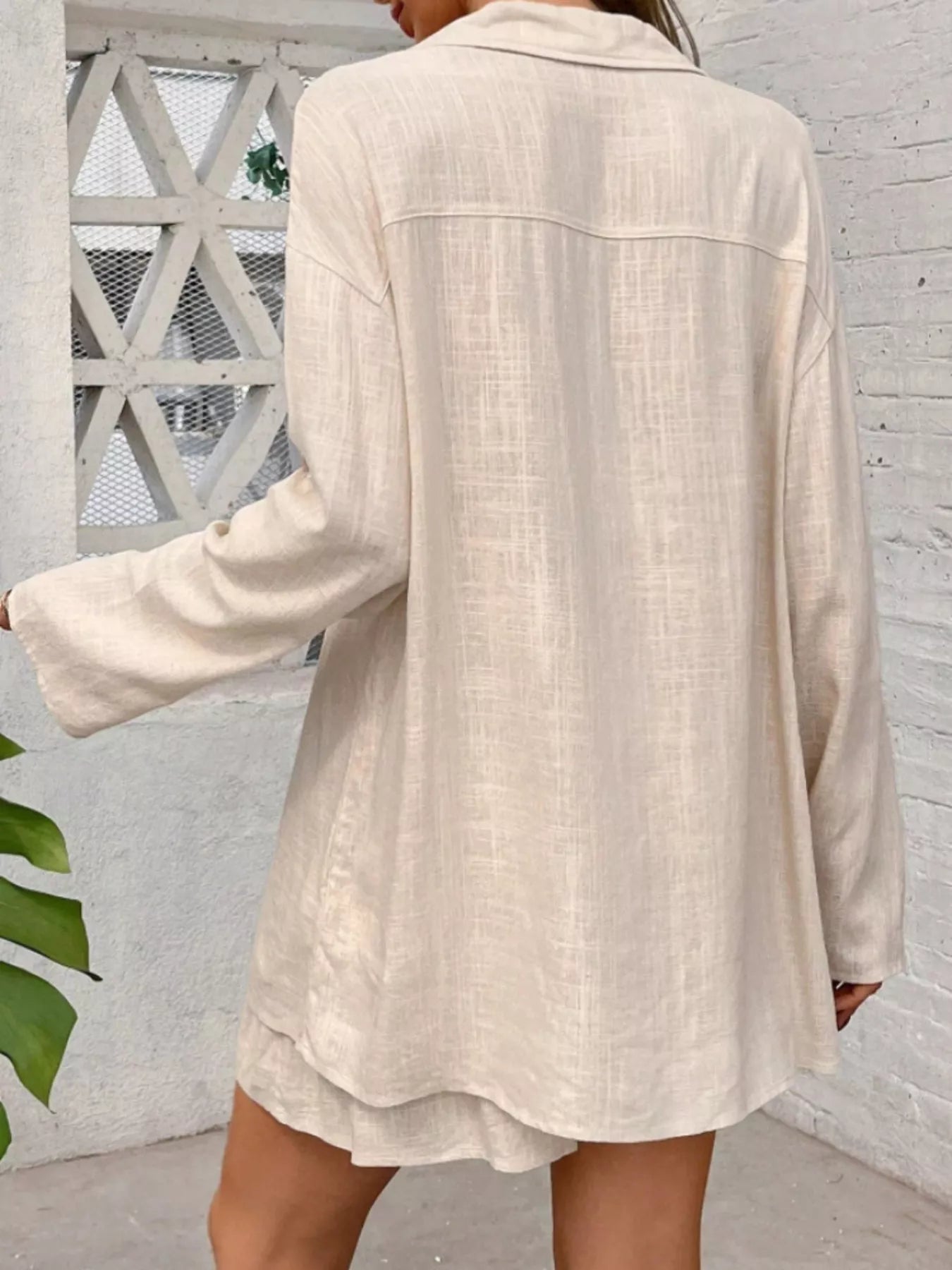 Button Up Roll-Up Sleeve Shirt and Shorts Set