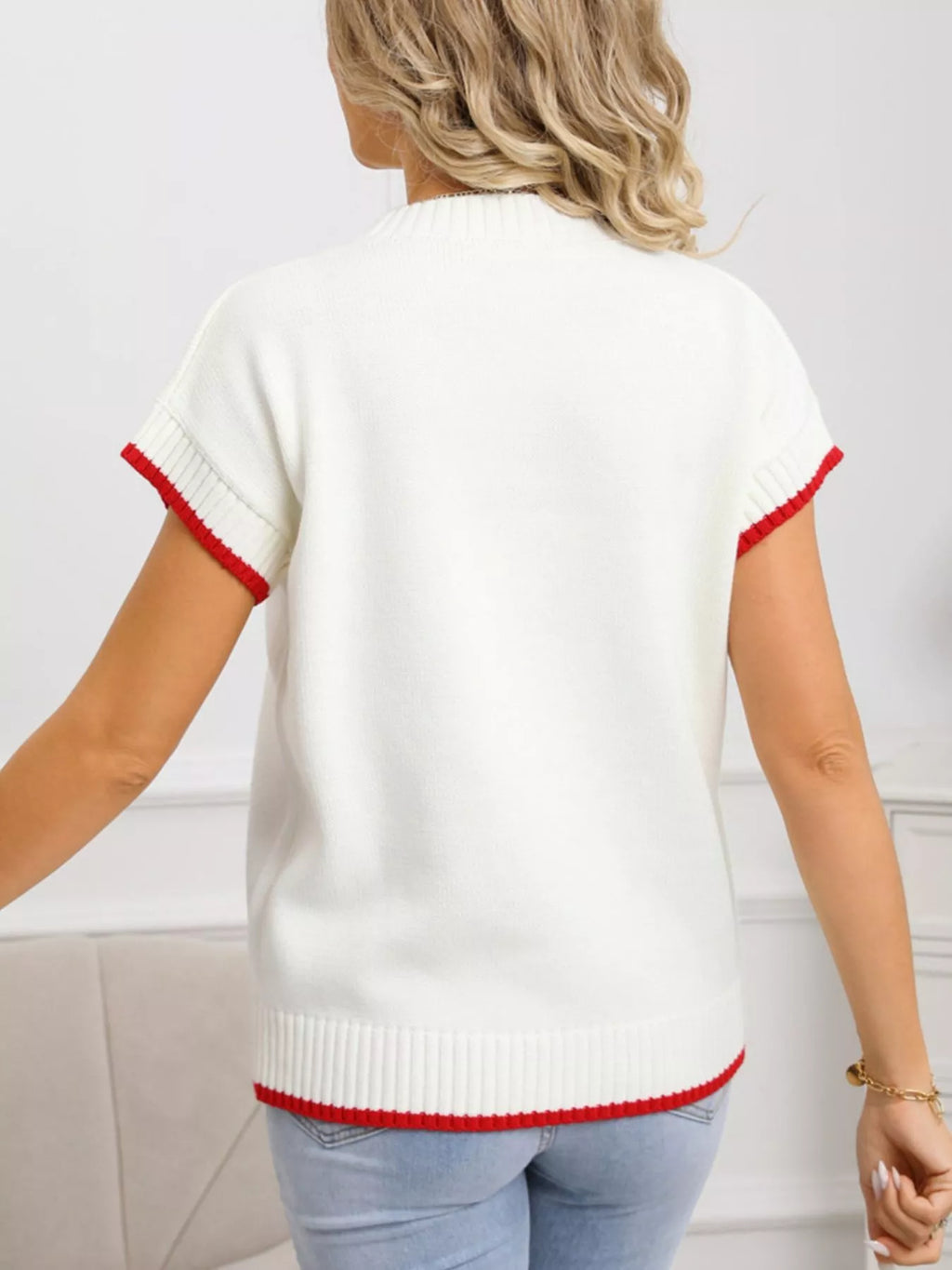Valentine's Day Heart Graphic Short Sleeve Sweater