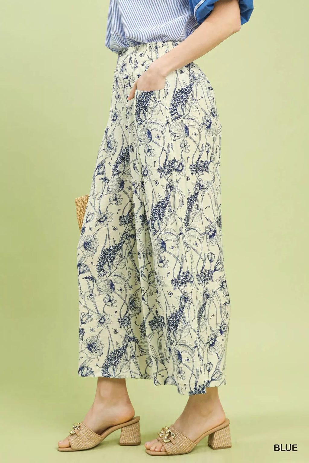 Umgee Two Tone Floral Print Pants