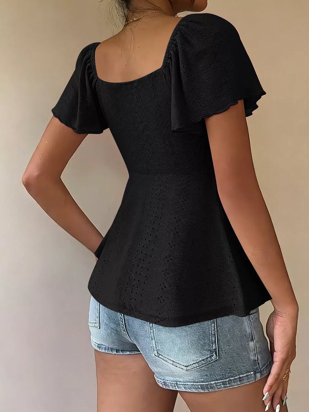 Sweetheart Neck Flutter Sleeve Top