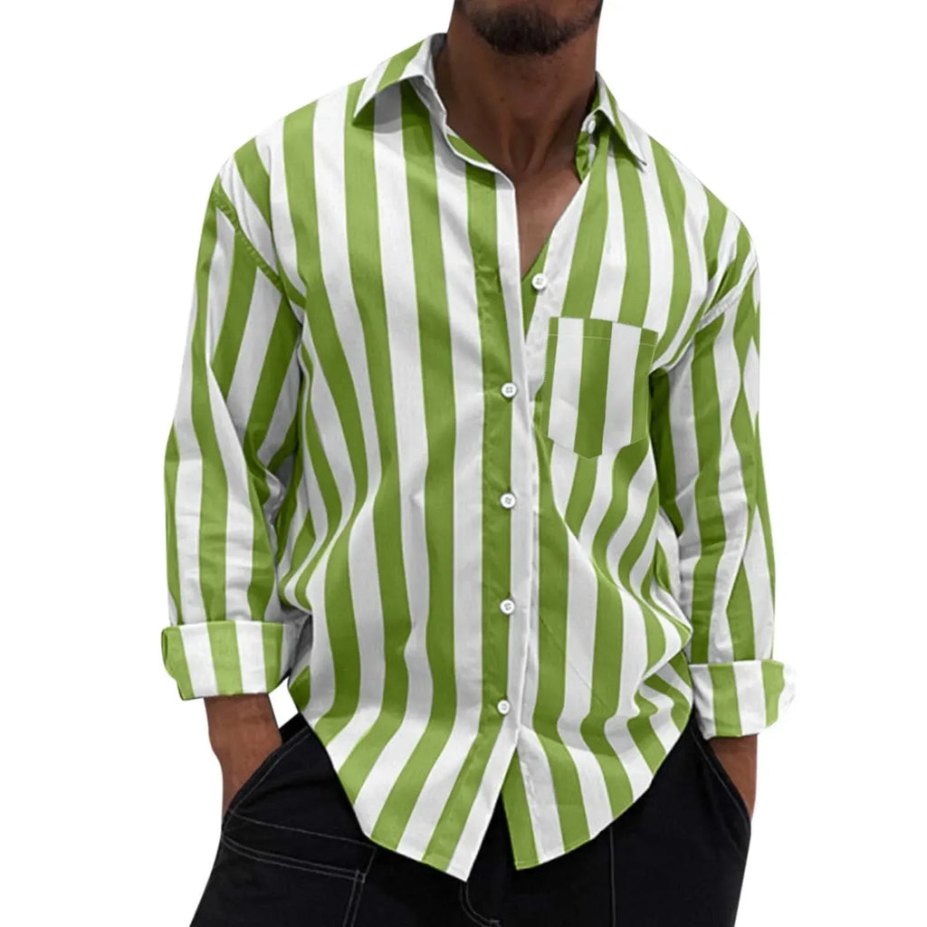 Men's Striped Button-Down Long Sleeve Shirt