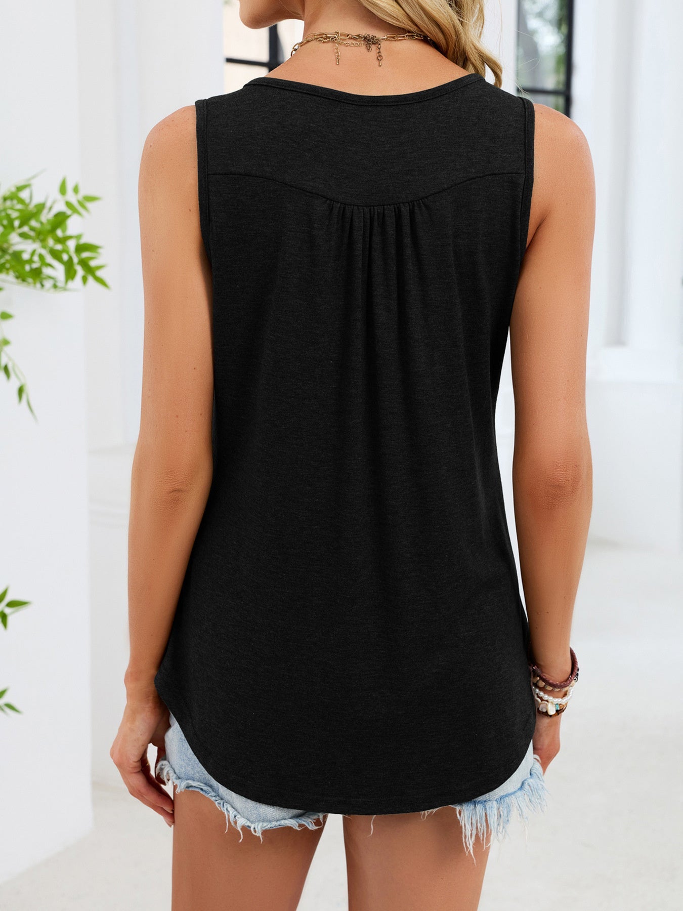 Button Detail Round Neck Tank