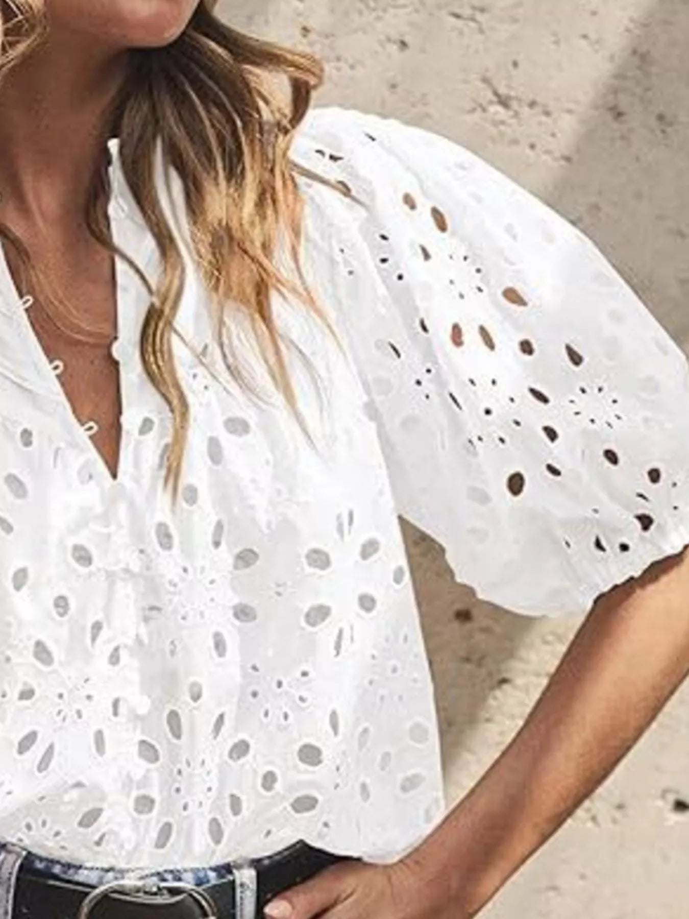 Eyelet Embroidered Puff Sleeve Blouse