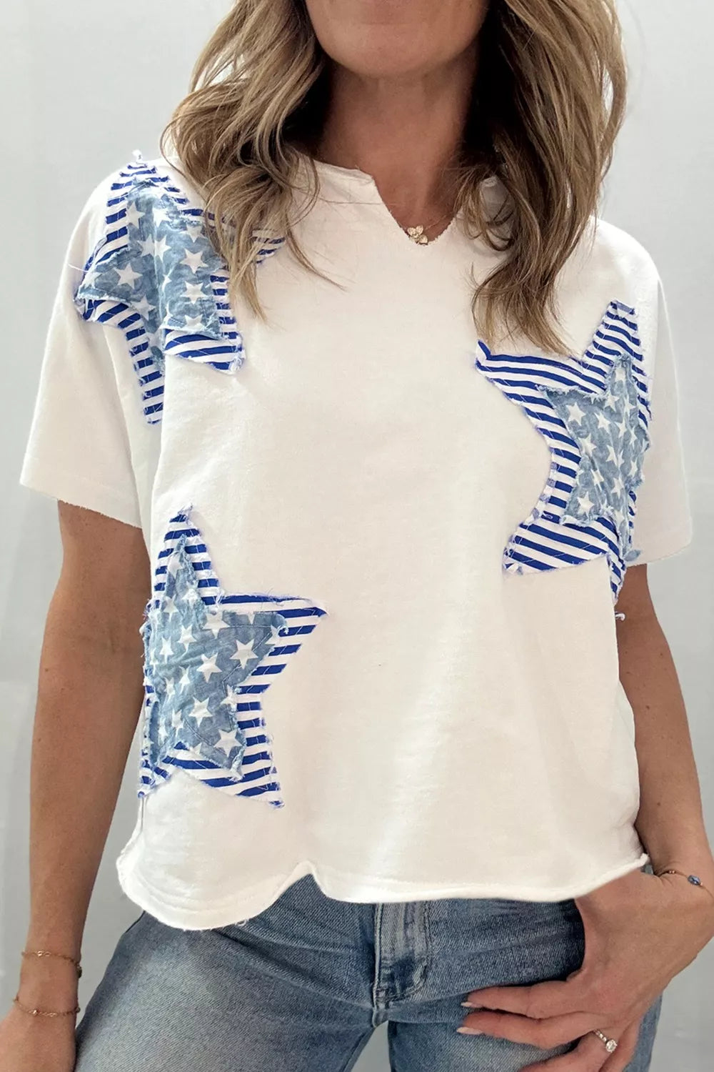 Patriot Star Patched Notched Neck Mineral Washed Tee
