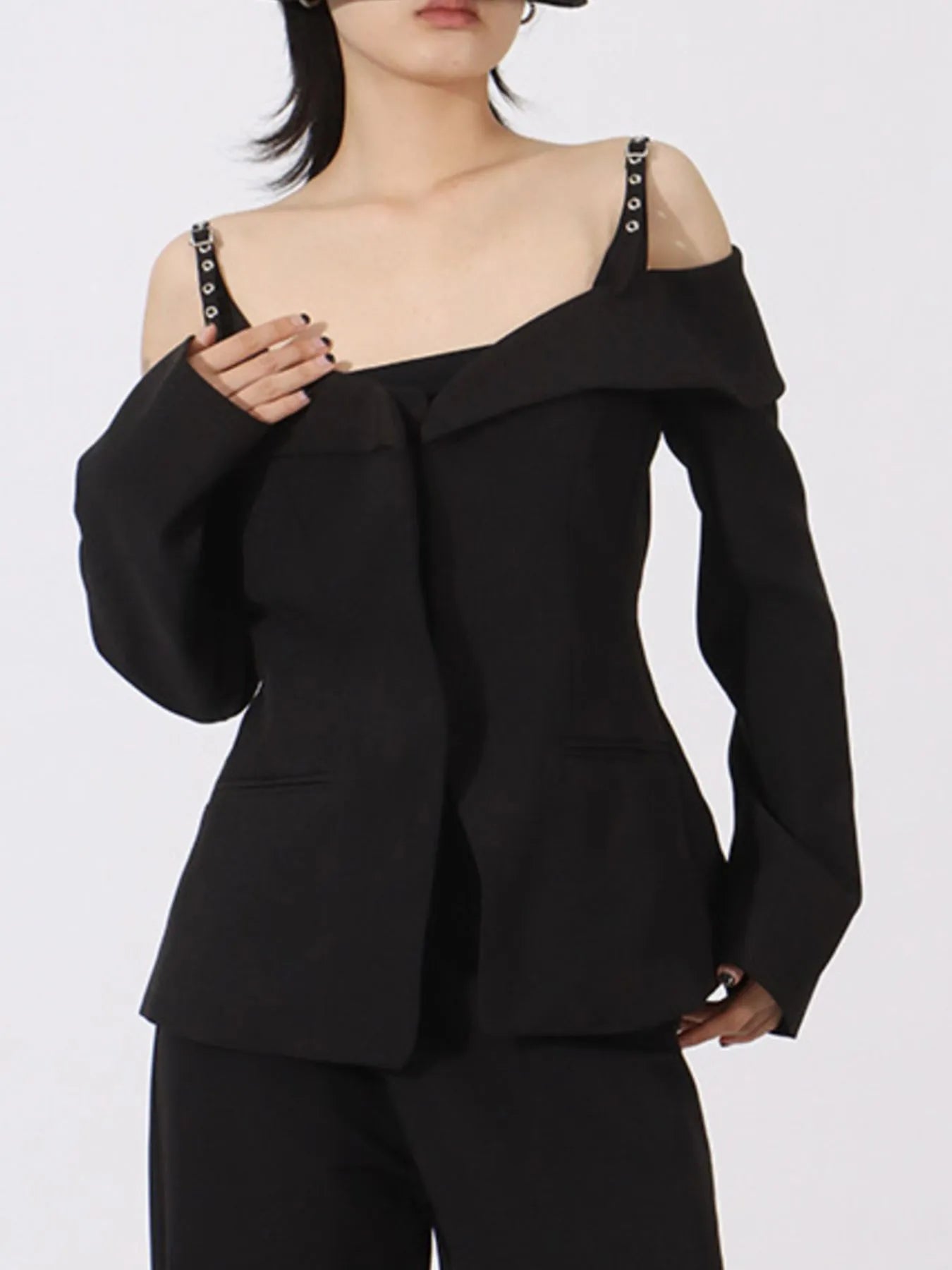 Ruffled Cold Shoulder Long Sleeve Outerwear