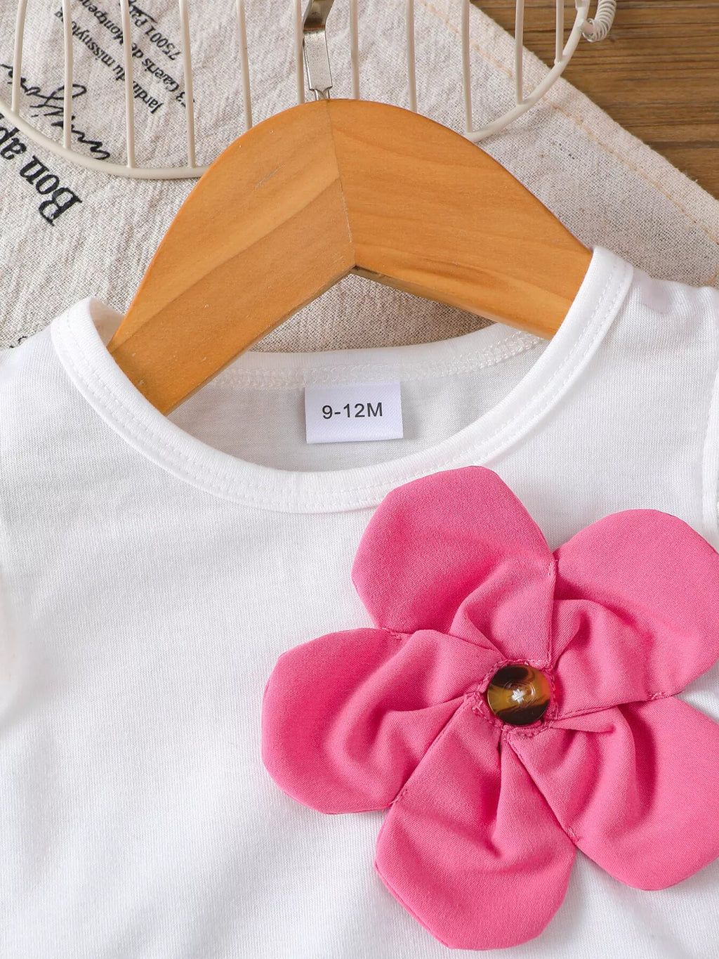 Children's Floral Applique Ruffle Sleeve Top & Skirt Set