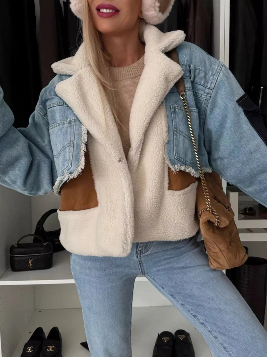 Raw Hem Sherpa Lined Denim Jacket