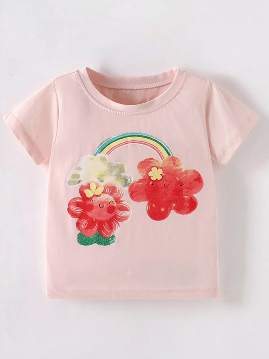 Children's Cute Cartoon Flower Print Short Sleeve T-Shirt