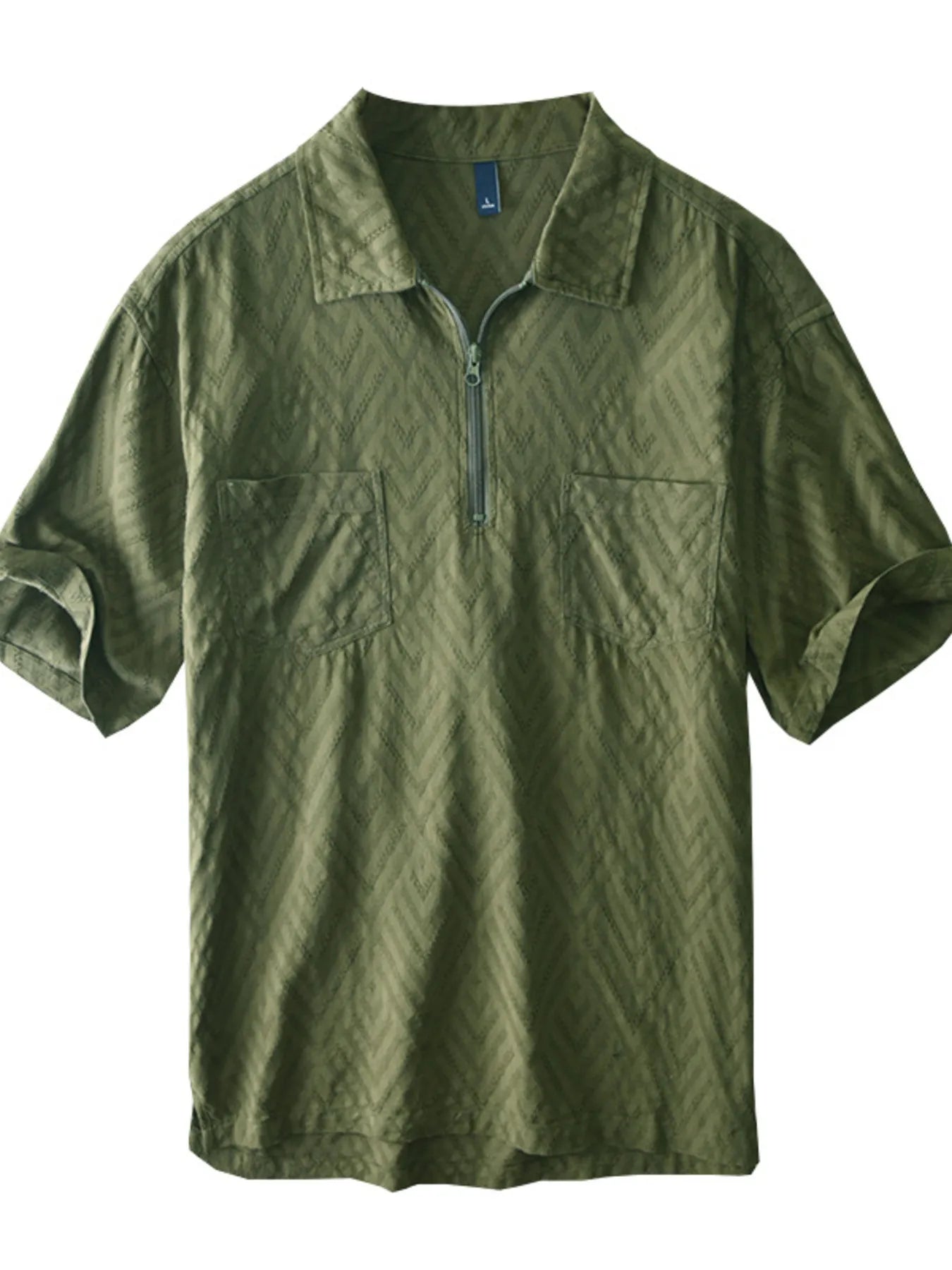 Men's Plus Size Quarter Zip Short Sleeve Blouse