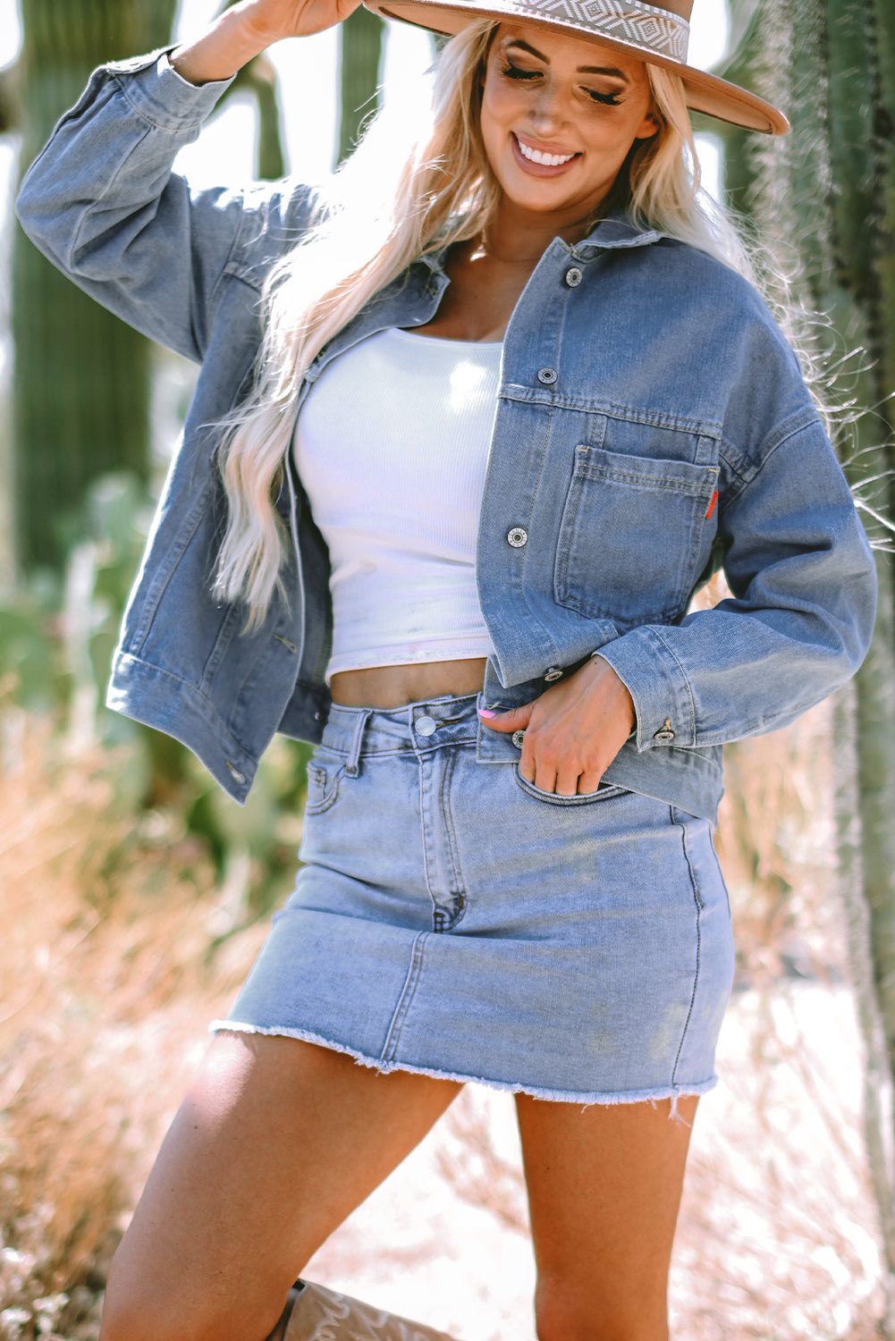 Stripe Denim Chest Pocket Oversize Jacket