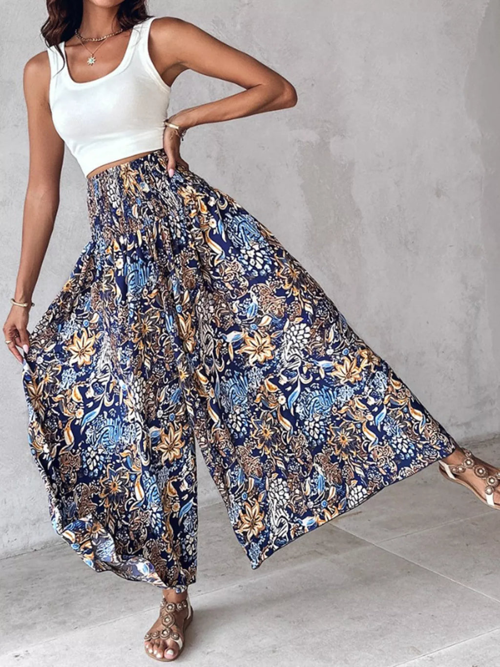 Printed Wide-Leg Pants