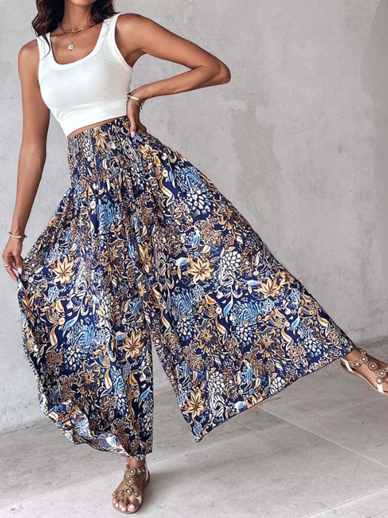 Printed Wide-Leg Pants