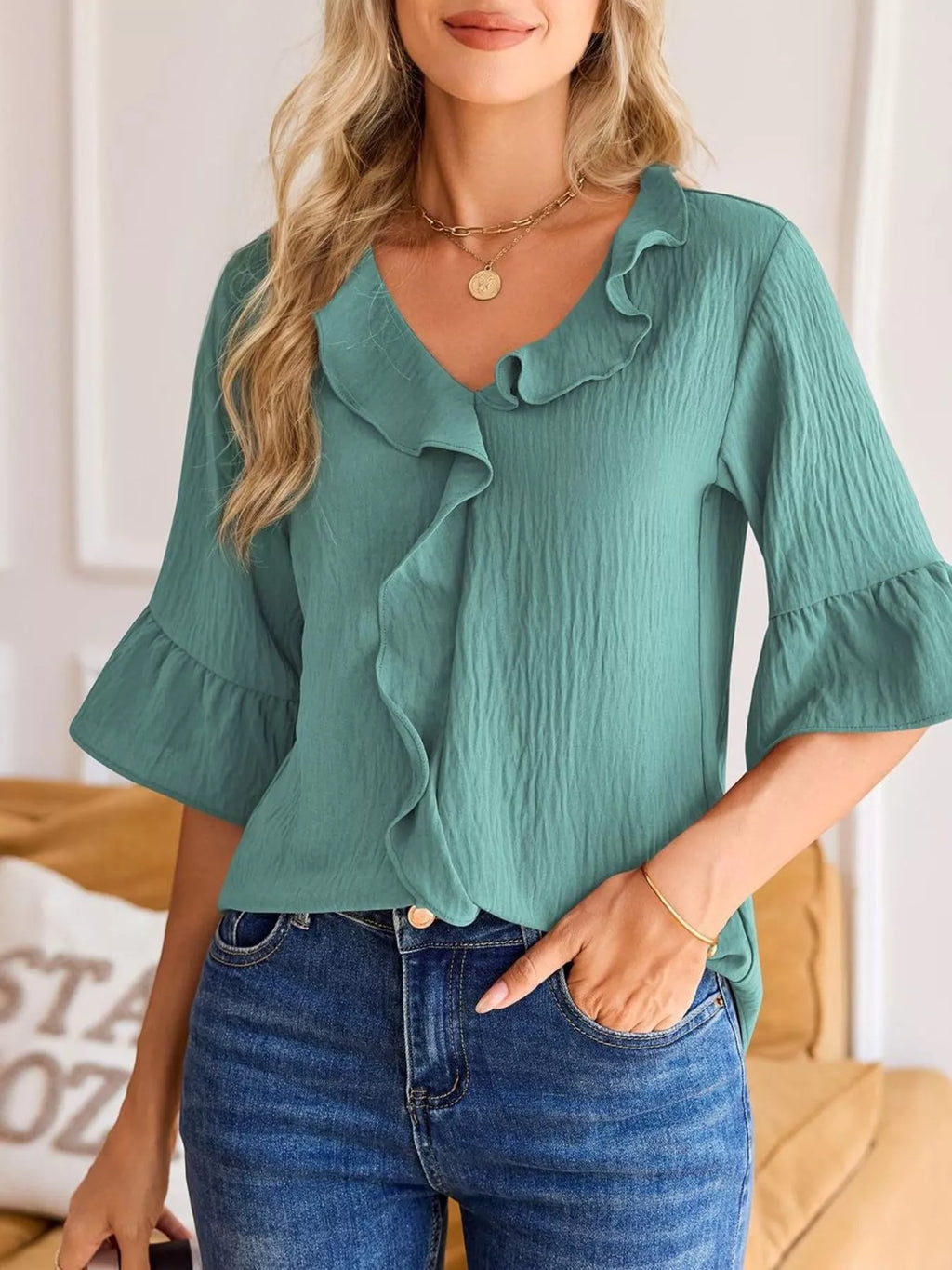 Ruffled Flounce Sleeve Blouse